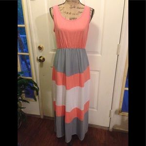 Colorblock Maxi Dress - Pink, Gray, White